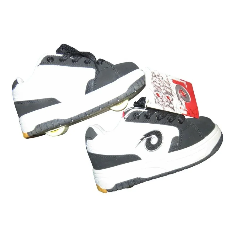 Roller Boltz White & Black Lace Up Sneaker Skates Wheel Bottom Shoes Toddler 13
